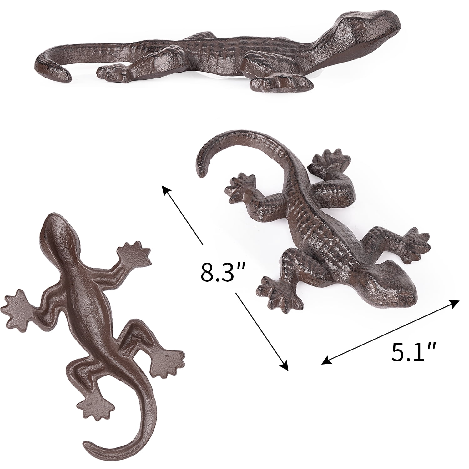 Sungmor Cast Iron Lizard Statue,Vintage Outdoor Animal Collection Figurines,Home Office Shelf Decor,Garden Lawn Adorable Ornament,Vintage Brown Finish - Straight Tail