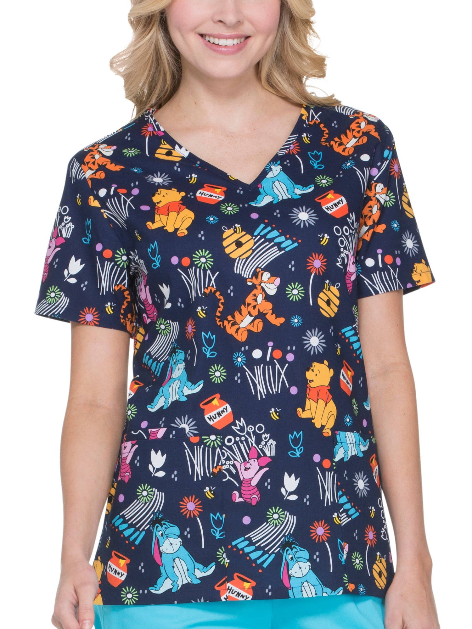 Disney Women's Fashion Collection Spring Cotton VNeck Scrub Top