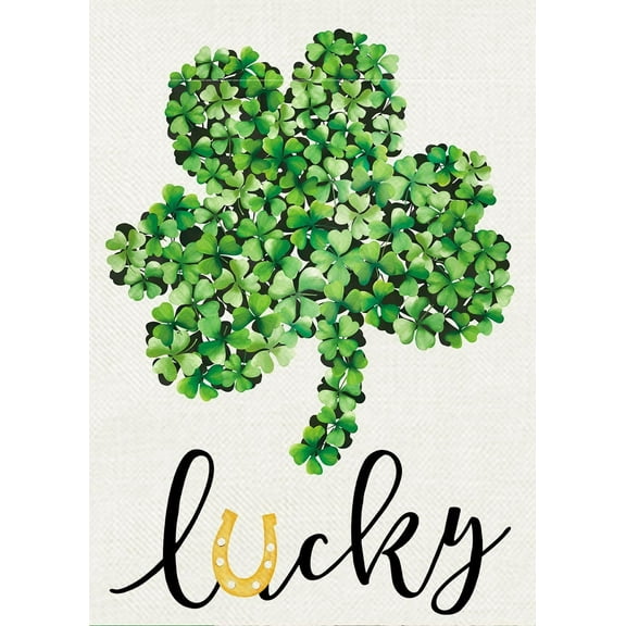 St Patricks Day Shamrock Decorative Garden Flag, Green Lucky Clover Horseshoe Yard Outside Decorations, Irish Spring Holiday Outdoor Small Home Decor Double Sided 12 x 18