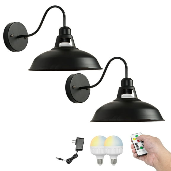 Kiven Battery Operated Wall Sconces, Modern Wall Lights with Rechargeable LED bulb and Iron Shade,Dimmable,Timing（Set of 2）