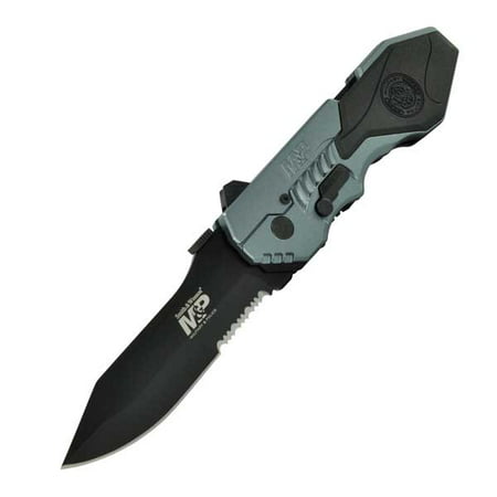 Smith and Wesson Large Military and Police M.A.G.I.C. Assisted Opening Liner Lock Folding Knife Partially Serrated Clip Point Blade Aluminum Handle