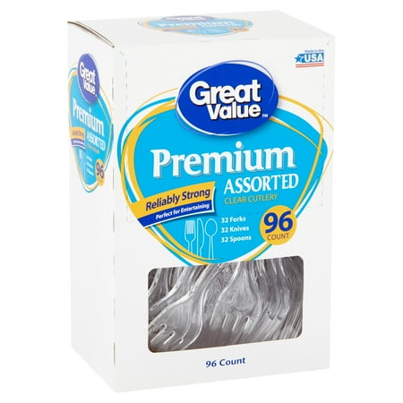 Great Value Premium Assorted Clear Cutlery, 96 count
