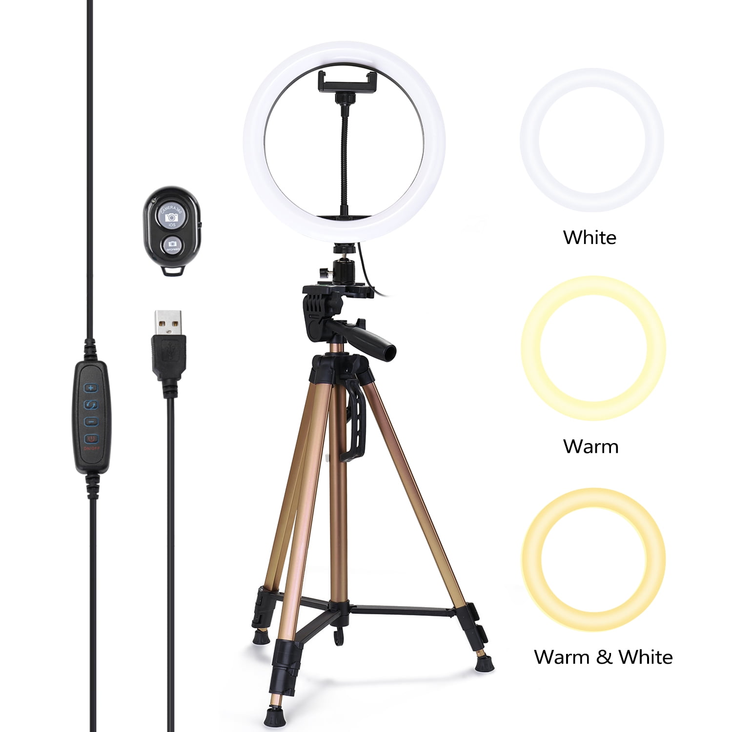10'' Dimmable LED Selfie Round Light with Phone Clip Brightness