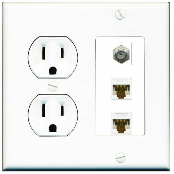 Ultra Spec Cables Custom 15 Amp Round Power Outlet Coax 2 Cat6 Wall Plate
