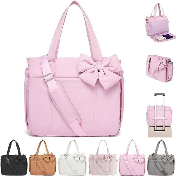 Luvy Bag Crush Bow Tote Bag for Women Quilted Smart Puffy Bags Pink Work Travel Purse Black Medium Weight Beach Bows