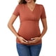 thumbnail image 1 of Blusa de enfermería de verano para mujeres INSPIRE CHIC, con cuello en V, manga corta, tops para lactancia durante el embarazo, camisetas fruncidas, color marrón rojizo pequeño, 1 of 6