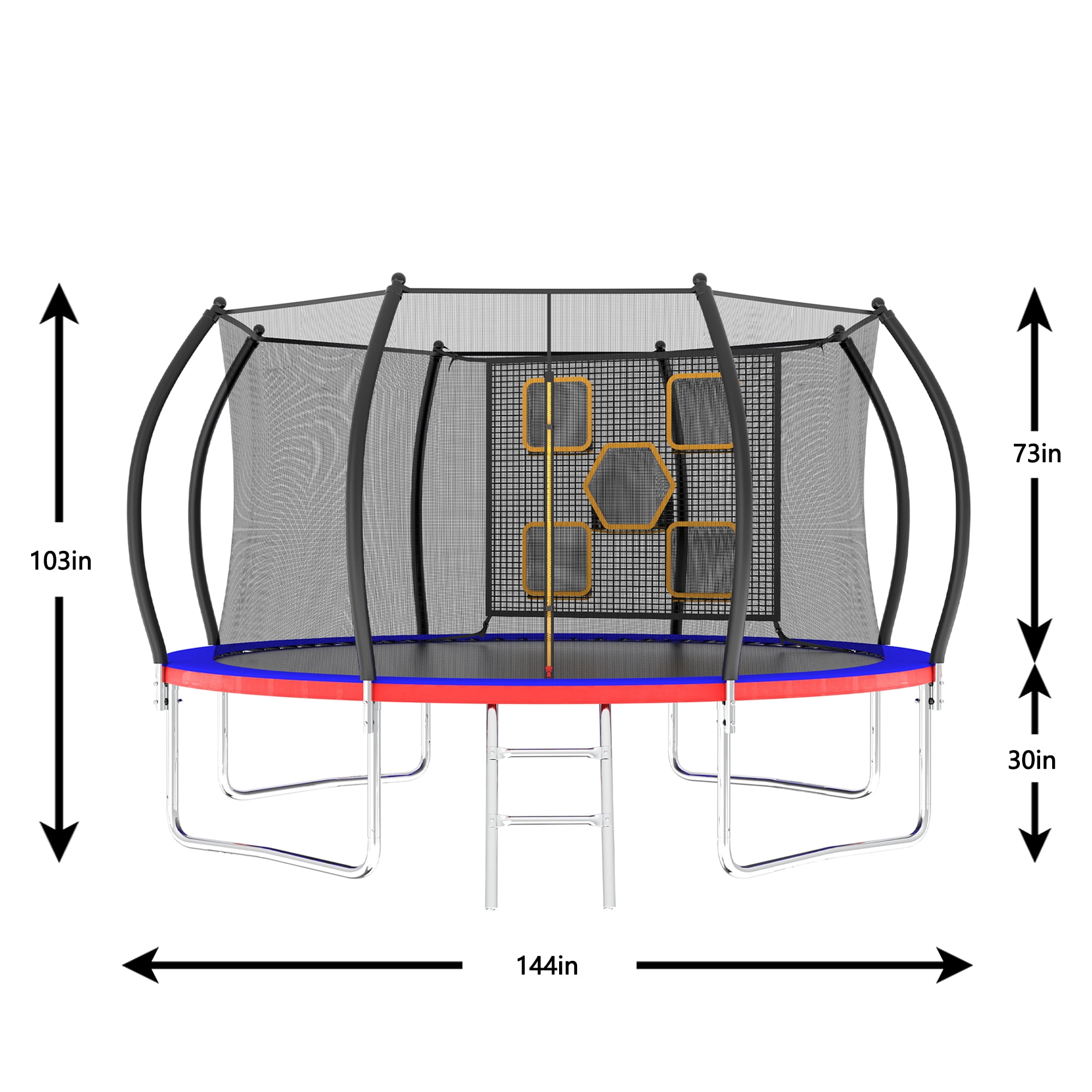 EUROCO 12FT Trampoline with Enclosure Net and Ladder, Outdoor Trampoline with Throwing Game for Kids and Adults