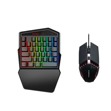 HXSJ K99 Ergonomic Keyboard and Mouse Combo One-handed Game Keyboard Mouse Set 35 Keys BT4.2 Wireless Keyboard + Wired Gaming Mouse with Breathing Light Keyboard and Mouse Combo