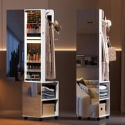 360° Swivel Jewelry Armoire, 63 Full Length Mirror with Jewelry Storage, LED 3 Color Dimmable Jewelry Organizer Armoire, Standing Jewelry Cabinet, Gift for Ladies