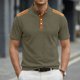 thumbnail image 1 of Ceisia Men's Loose Fit Ribbed Polo Shirt Short Sleeve Stand Collar Color Block Casual Daily Summer Tops Army Green XL Gifts, 1 of 4