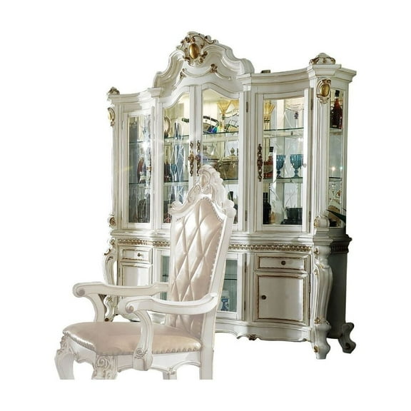 ACME Picardy 2-Drawer Wooden Hutch and Buffet with Glass Doors in Antique Pearl