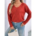 thumbnail image 4 of Women'S Crochet Sweater Top Hollow Out Long Sleeve Pullover Tops Fall Outfits Fashion Orange-Red M, 4 of 9