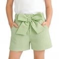 thumbnail image 3 of FRSASU Toddler Girl's Shorts Gingham Plaid Print Casual Bow Elastic Waist Short Pants Summer Children Shorts Green, 3 of 5