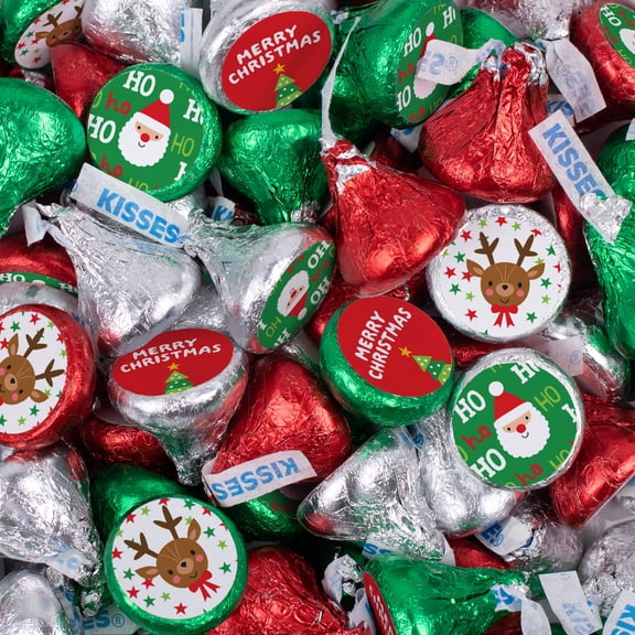 340ct Santa & Friends Christmas Bulk Milk Chocolate Kisses In Red, Green & Silver Foil (3.4lb)