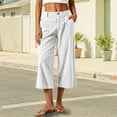 thumbnail image 2 of Women's Corduroy High Waist Capri Wide Leg Pants Soft Casual Cropped Culottes with Pockets Vintage Casual Streetwear Trousers Fall Outfit White, 2 of 9