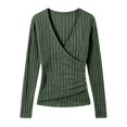 thumbnail image 4 of GILIGEGE Women Long Sleeve V Neck Sweater,Soft Slim Fit Casual Wrap Top,Ribbed Knit Side Button Deco T Shirts,Lightweight Daily Work Office Vacation Fall Fashion Outfits,Slimming Tunic Blouses Green, 4 of 4