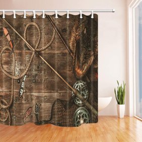 Gone Fishing Shower Curtain With Hooks Rustic Bathroom Decor Walmart Com Walmart Com