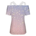 thumbnail image 5 of Wycnly Cute Tops for Women Short Sleeve V-Neck Moon Star Print T shirts Summer Sexy Lace Trim Cold Shoulder Strap Tunic Blouse Purple S Clothes, 5 of 5