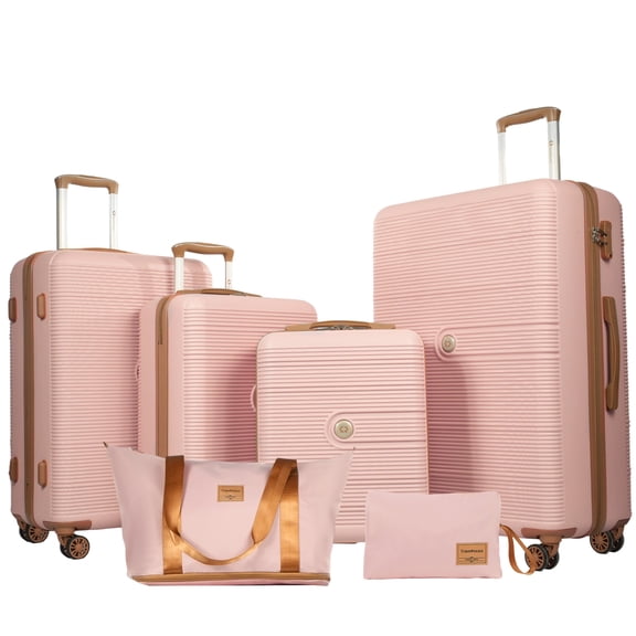 Travelhouse 6 Piece Hardshell Luggage Set Hardside Lightweight Suitcase with TSA Lock Spinner Wheels.(Pink)