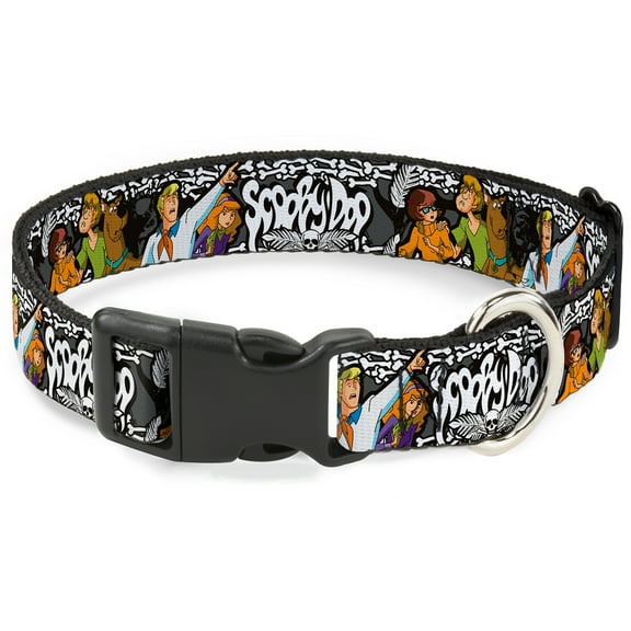 Scooby Doo Pet Collar, Dog Collar Plastic Buckle, Scooby Doo Group Pose Bones, 7 to 8.5 Inches 0.5 Inch Wide