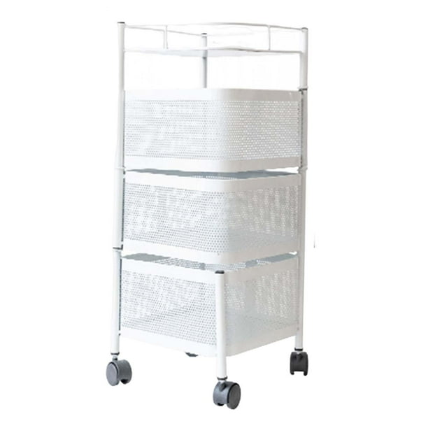 Estante de cocina giratorio Multiusos Organizador de Estantes Carro con ruedas Carro de almacenamiento para lavadero Cocina Garaje 3 niveles y blanco