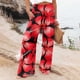 thumbnail image 2 of Gibobby pantalones de vestir mujer Pantalones de pierna ancha con estampado para mujer Pantalones palazzo de pierna ancha con cintura alta elástica (Rojo, M), 2 of 4