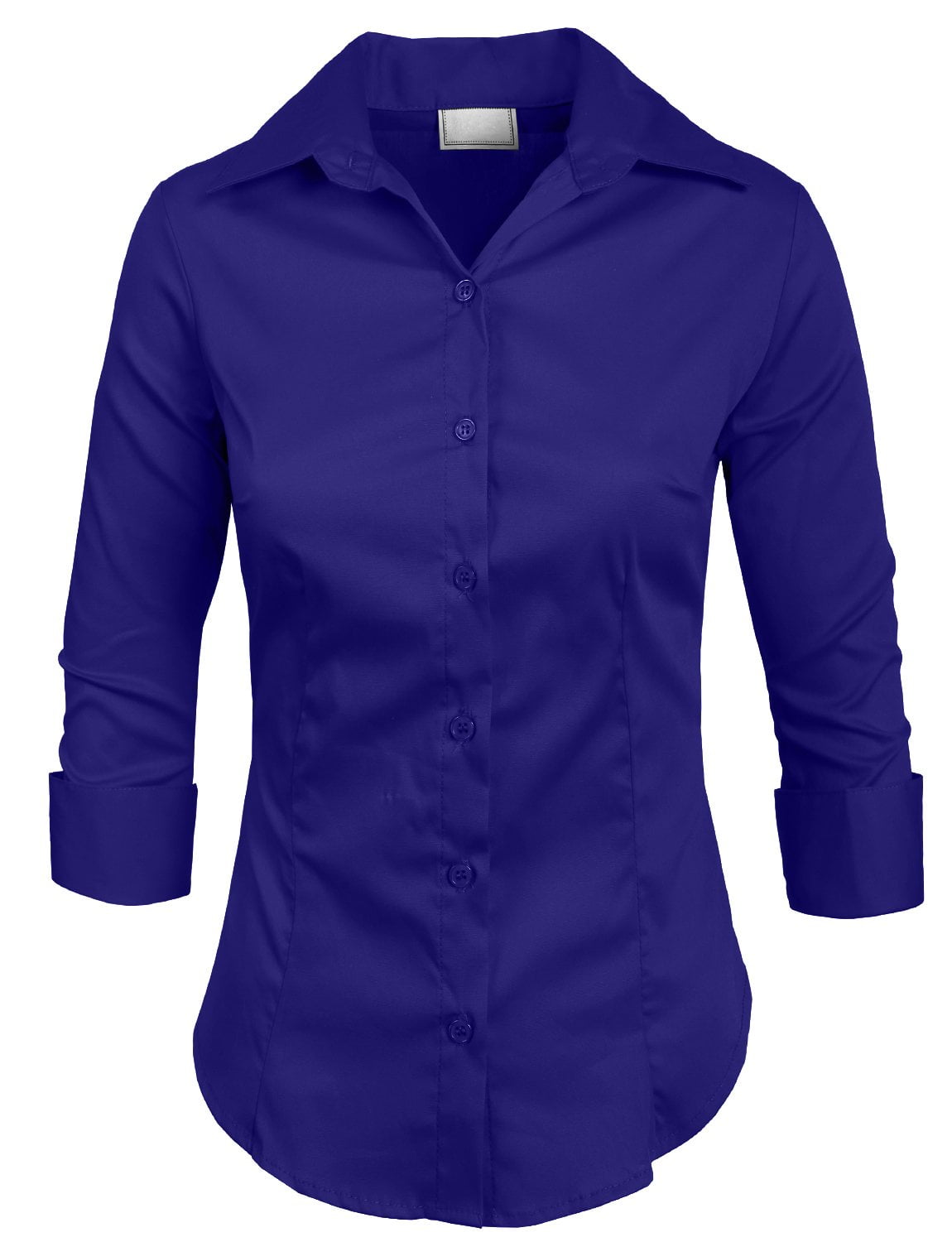 J. METHOD Women's Button Down Shirt 3/4 Sleeve Roll Up Stretch Collar