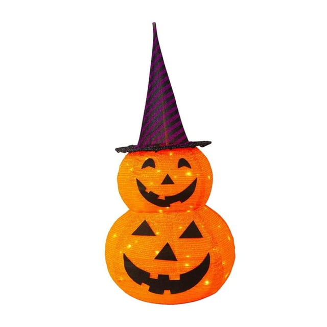 Decoración de calabaza de Halloween, decoración de Halloween, iluminación de patio, festival, exterior, LED, ligero, accesorios para eventos, linterna Sombrero morado