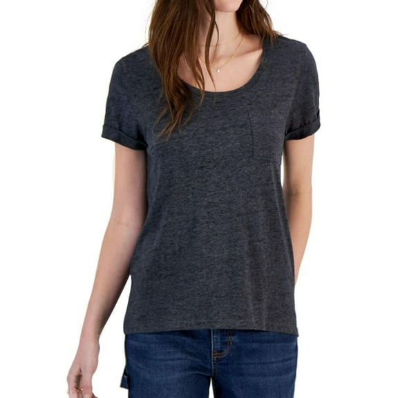 Hippie Rose Womens Burnout Pocket Tee Basic T-Shirt, Grey, Juniors, X-Large