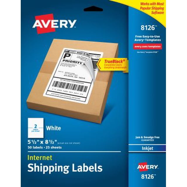 AVERY Avery Etiquetas de envío imprimibles, 5.5" x 8.5", blanco, 50 etiquetas de envío en blanco (8126)