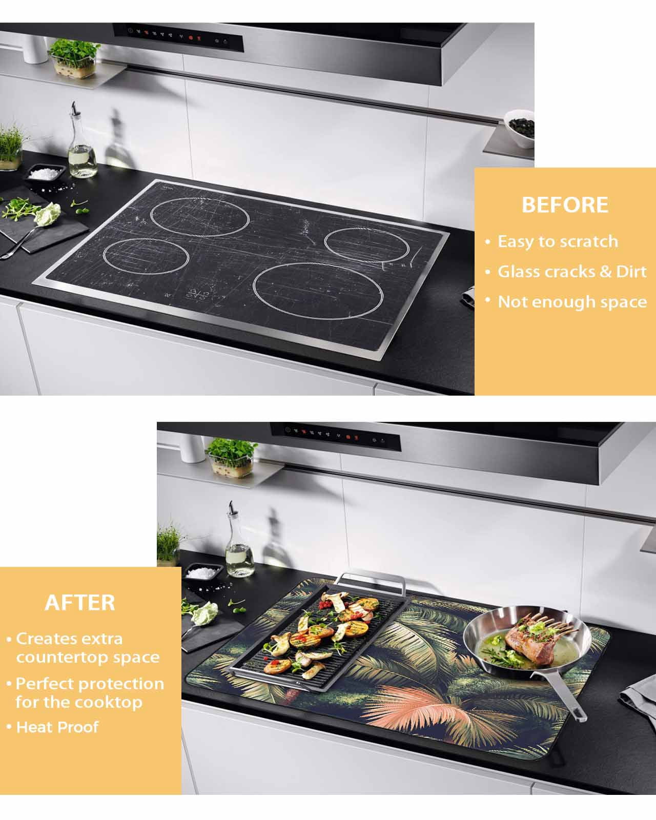 nqOlkjepod Large Induction Cooktop Protector Mat 36"x21", Palm Forest Stove Top Covers for Electric Stove, Country Summer Tropical Plants Forest Stove Burner Cover Mats, Glass Top Stove Cover