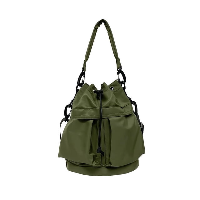 Summer Distinctive Shoulder Bag Casual Drawstring Folded Bag Large Capacity Lightweight Portable Nylon Bucket Bag for Women