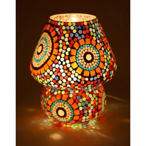 CLASSICO Handcrafted Multicolor Turkish Mosaic Mushroom Table Lamp, Moroccan Bedside & Desk Accent Light Fixture