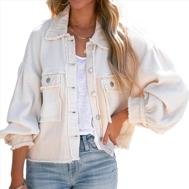 Chaqueta Informal de Larga con Solapa para Mujer, Otoño e Invierno, con Lavado y Cepillado en Color Contrastante. Albaricoque M