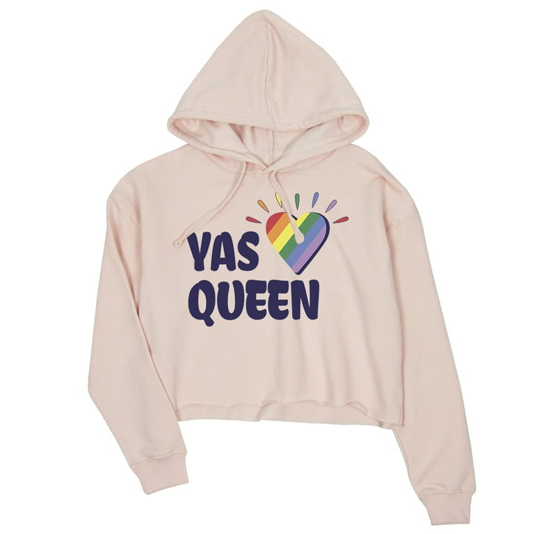LGBT Yas Queen Rainbow Heart Pink Crop Hoodie Christmas Gift