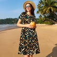 thumbnail image 4 of Logiee Teal Leopard Print Womens Summer Dress,Casual Short Sleeve Sundresses,Beach A-line Shift Dress with Pockets, 4 of 6