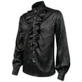 thumbnail image 4 of XFYSSS Men Casual Fashion Pullover Long Sleeve Ruffled Renaissance Shirt Steampunk Trumpet Sleeve Top Long Sleeve Stand-up Collar Blouse & Shirt, 4 of 6
