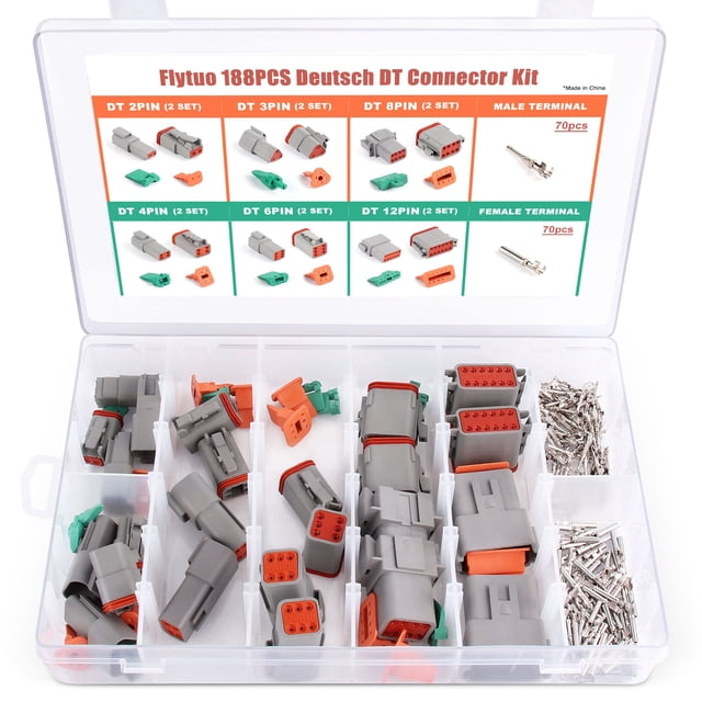Kit de conectores Flytuo Deutsch 188 piezas, 12 juegos para coche, barco, etc.