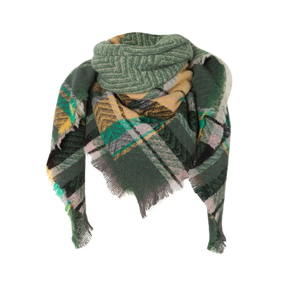 beishanbush Scarf Women Fall Winter Scarf Classic Tassel Plaid Scarf Warm Soft Large Blanket Wrap Shawl Scarves Green