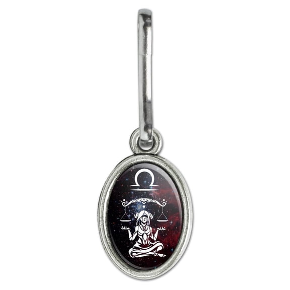 Libra Scales Zodiac Sign Horoscope in Space Antiqued Oval Charm Clothes Purse Suitcase Backpack Zipper Pull Aid