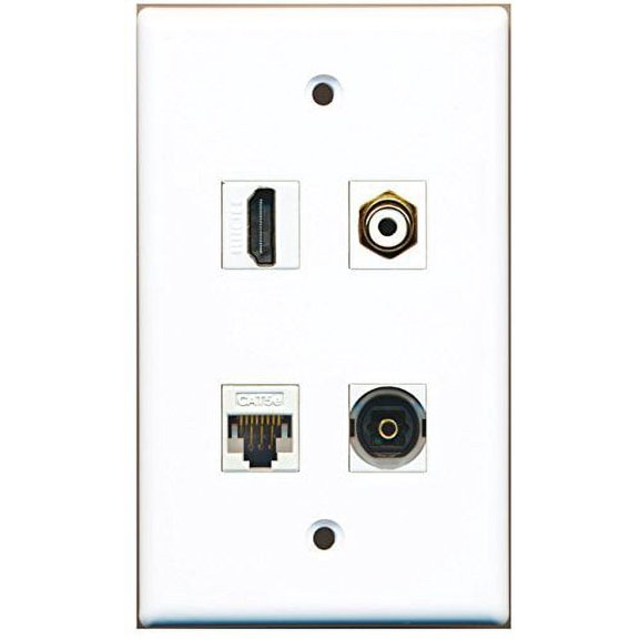 RiteAV - 1 Port HDMI 1 Port RCA White 1 Port Toslink 1 Port Cat5e Ethernet White Wall Plate