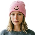 thumbnail image 5 of Halloween Pumpkin Knitted Beanie Hat Winter Thick Warm Soft Cute Hat for Halloween Pink Free Size, 5 of 6