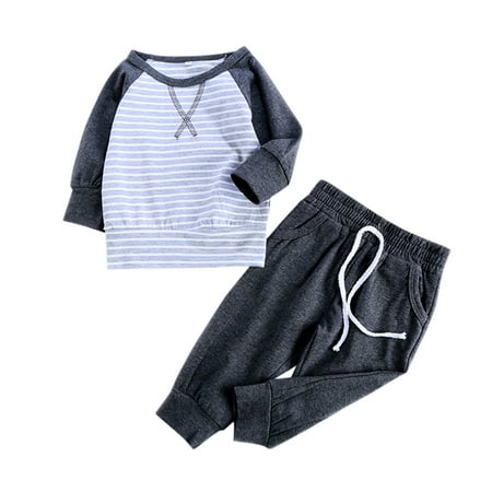 

CaComMARK PI Toddler Kids Outfit Set Clearance Long Sleeve Solid Color Tops Camouflage Stripe Pants Set