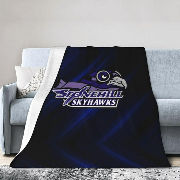 Stonehill College Logo Fleece Blanket, Very Soft Microfiber Flannel Blanket for Couch Warm and Cozy for All Seasons, Black