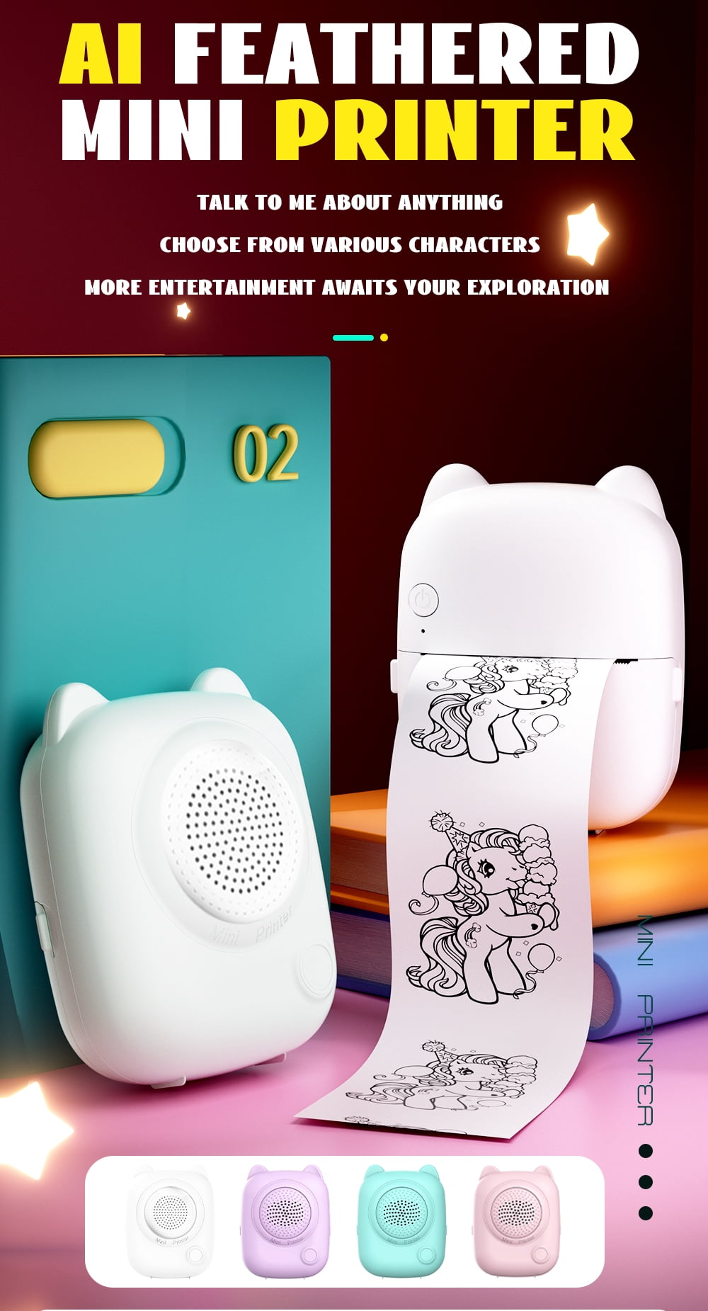 Portable AI Smart Mini Printer, Voice Activated Inkless Thermal Printer with AI Learning Q&A, Multi-Function Printer for Kids Students Home Study