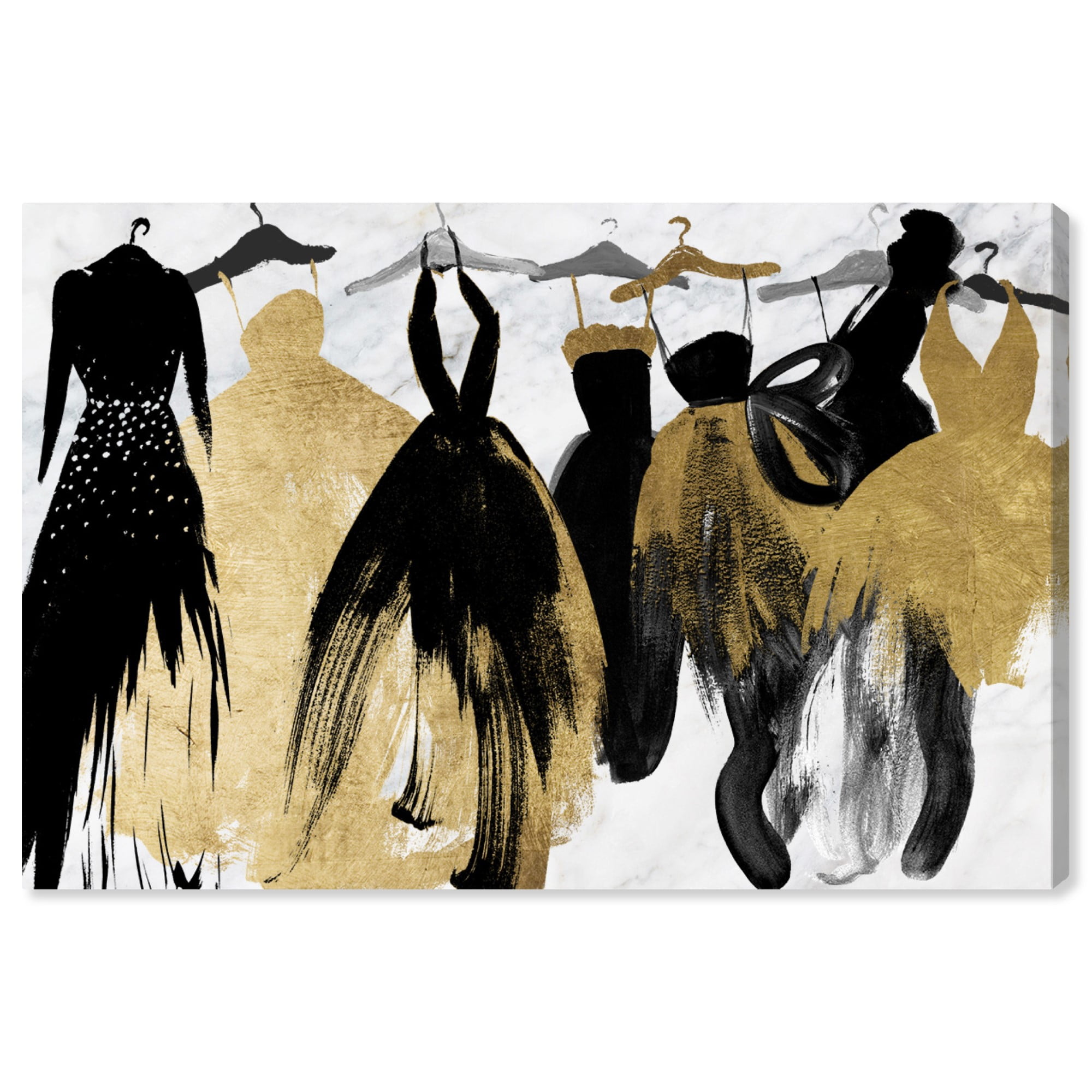 Runway Avenue Fashion and Glam Wall Art Canvas Prints 'Lovely Closet Lovely  Evening' Dress - Black, Gold