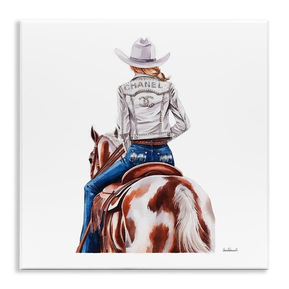 Stupell Industries Glam Cowgirl Spotted Horse People Painting Unframed Art Print Wall Art, 12 x 12