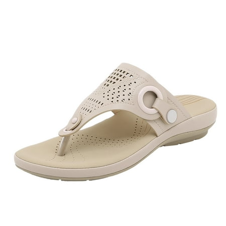 

Cathalem Women Summer Solid Color Slip On Casual Open Toe Wedges Comfortable Beach Shoes Sandals Slippers Beige 38