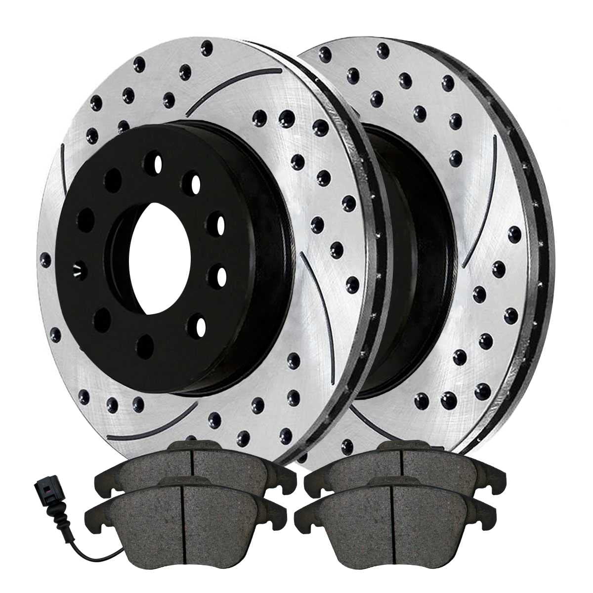 AutoShack Front Drilled Slotted Brake Rotors Black and Ceramic Pads Kit ...