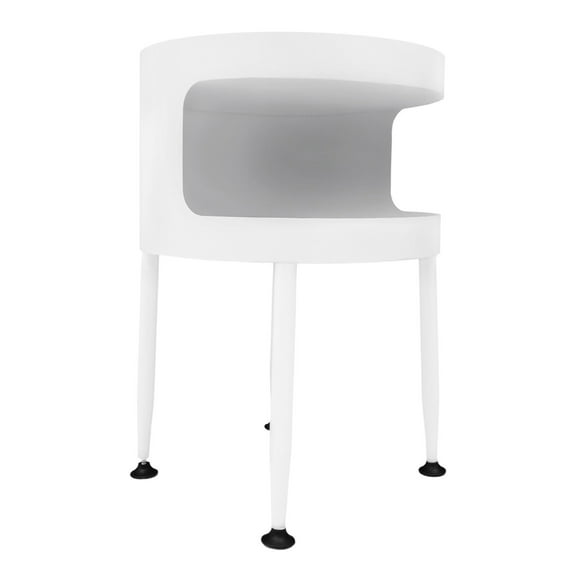 White Modern end Table, Side Table, Black Metal nightstand, Round end Table with Open Storage for Couch, Bedroom, Living Room